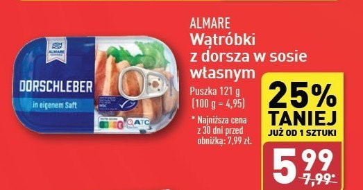 Wątróbki z dorsza w sosie własnym Almare seafood promocja