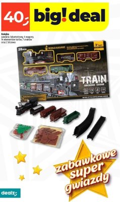 Kolejka World Railway Train - lokomotywa, 4 wagony, 14 elementów torów, 7 znaków oraz 2 drzewa promocja w Dealz