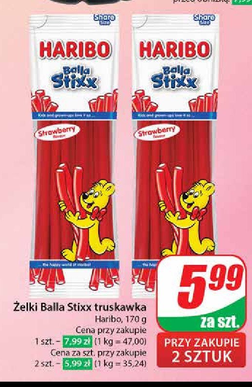 Żelki truskawkowe Haribo balla stixx promocja