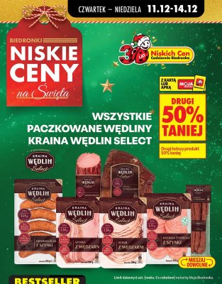 Wszystkie paczkowane wędliny Kraina Wędlin Select DRUGA -50% promocja w Biedronka