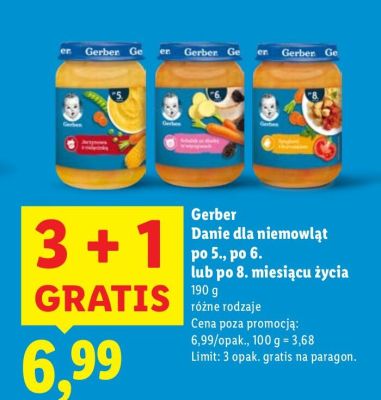 Danie dla niemowląt po 5., po 6. lub po 8. miesiącu życia Gerber promocja w Lidl