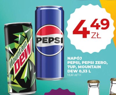 Napój Pepsi, Pepsi Zero, 7UP, Mountain Dew 0,33 L promocja w Duży Ben