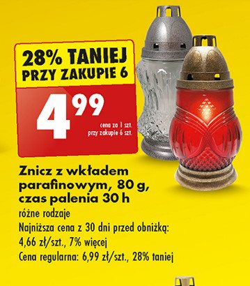 Znicz szklany 80g 30h czerwony promocja