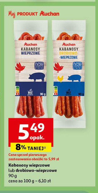 Kabanosy drobiowo- wieprzowe Auchan promocja