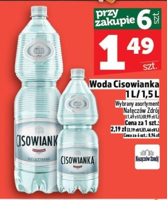 Woda Cisowianka 1L/1,5L promocja w TOPAZ