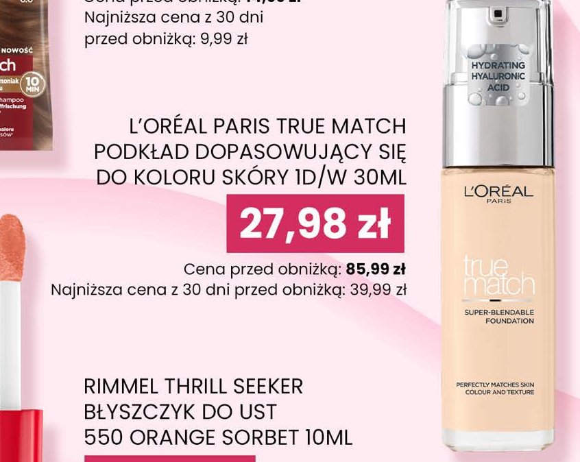 Podkład d/w 1 golden ivory L'oreal true match promocja w Dino