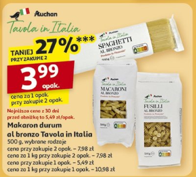 Makaron durum al bronzo Tavola in Italia 500g, wybrane rodzaje promocja w Auchan
