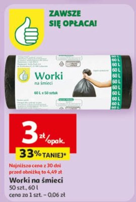Worki na śmieci 50 szt., 60 l promocja w Auchan