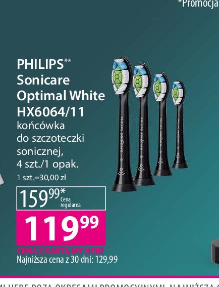 Końcówki do szczoteczki hx6064/11 optimal white czarne Philips sonicare promocja