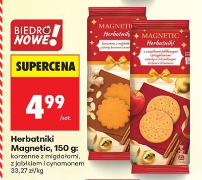 Herbatniki Magnetic, 150 g: kokosowe z migdałami, z jabłkiem i cynamonem promocja w Biedronka