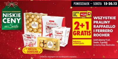 Praliny Raffaello i Ferrero Rocher wszystkie rodzaje 2+1 GRATIS promocja w Biedronka