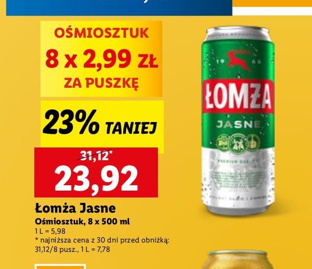 Piwo Łomża jasne promocja w Delikatesy Centrum