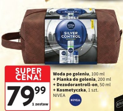 Woda po goleniu NIVEA + Pianka do golenia + Dezodorant roll-on + Kosmetyczka promocja w Intermarche