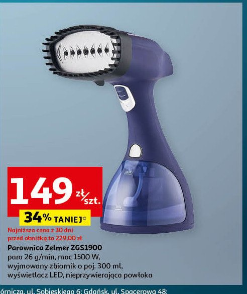 Parownica do ubrań zgs1900 Zelmer promocja w Auchan