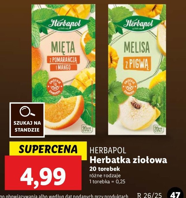 Herbata mięta z pomarańczą i mango Herbapol promocja w Lidl
