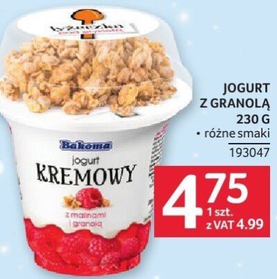 Jogurt kremowy Bakoma z malinami i granolą promocja w Selgros