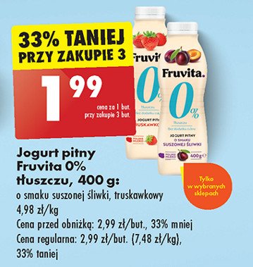 Jogurt 0 % suszona śliwka Fruvita promocja