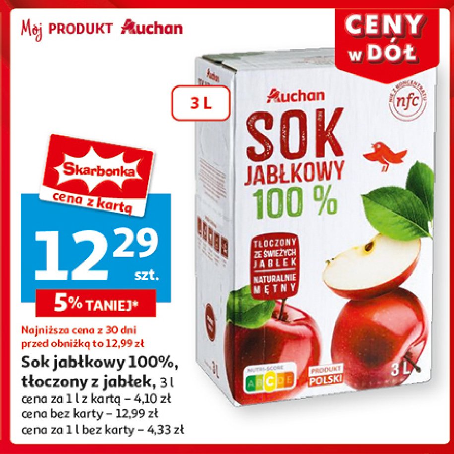 Sok jabłkowy 100% Auchan promocja w Auchan