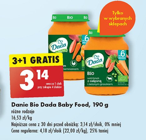 Bio warzywa z ciel臋cin膮 i zielonym groszkiem DADA BABY FRESH promocja