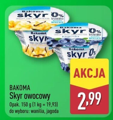 Skyr owocowy BAKOMA (wanilia, jagoda) promocja w Aldi