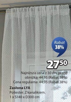 Zasłona LYA Z kółkami. 1 x S140 x D300 cm promocja w Jysk