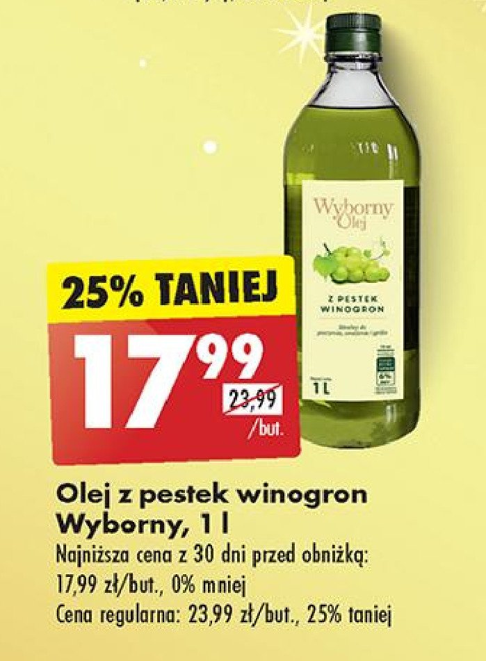 Olej z pestek winogron Wyborny promocja w Biedronka