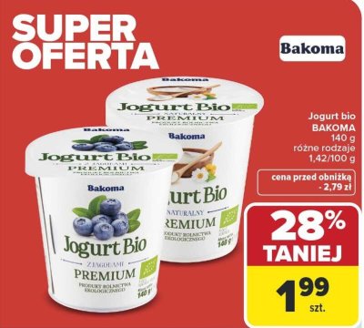 Jogurt bio BAKOMA Premium różne rodzaje promocja w Carrefour