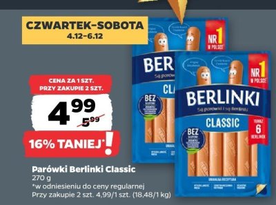 Parówki Berlinki Classic promocja w Netto