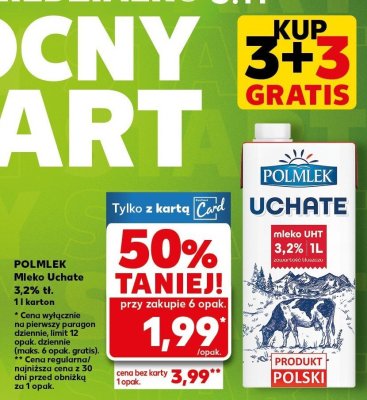 Mleko UHT POLMLEK Uchate 3,2% 1L promocja w Kaufland