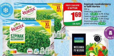 Szpinak rozdrobniony w tofli Hortex promocja w Dino