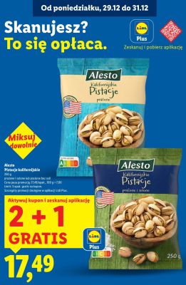 Pistacje kalifornijskie Alesto prażone i solone lub prażone bez soli promocja w Lidl