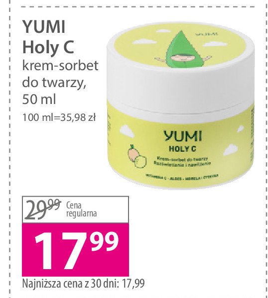 Krem-sorbet do twarzy holy c Yumi cosmetics promocja
