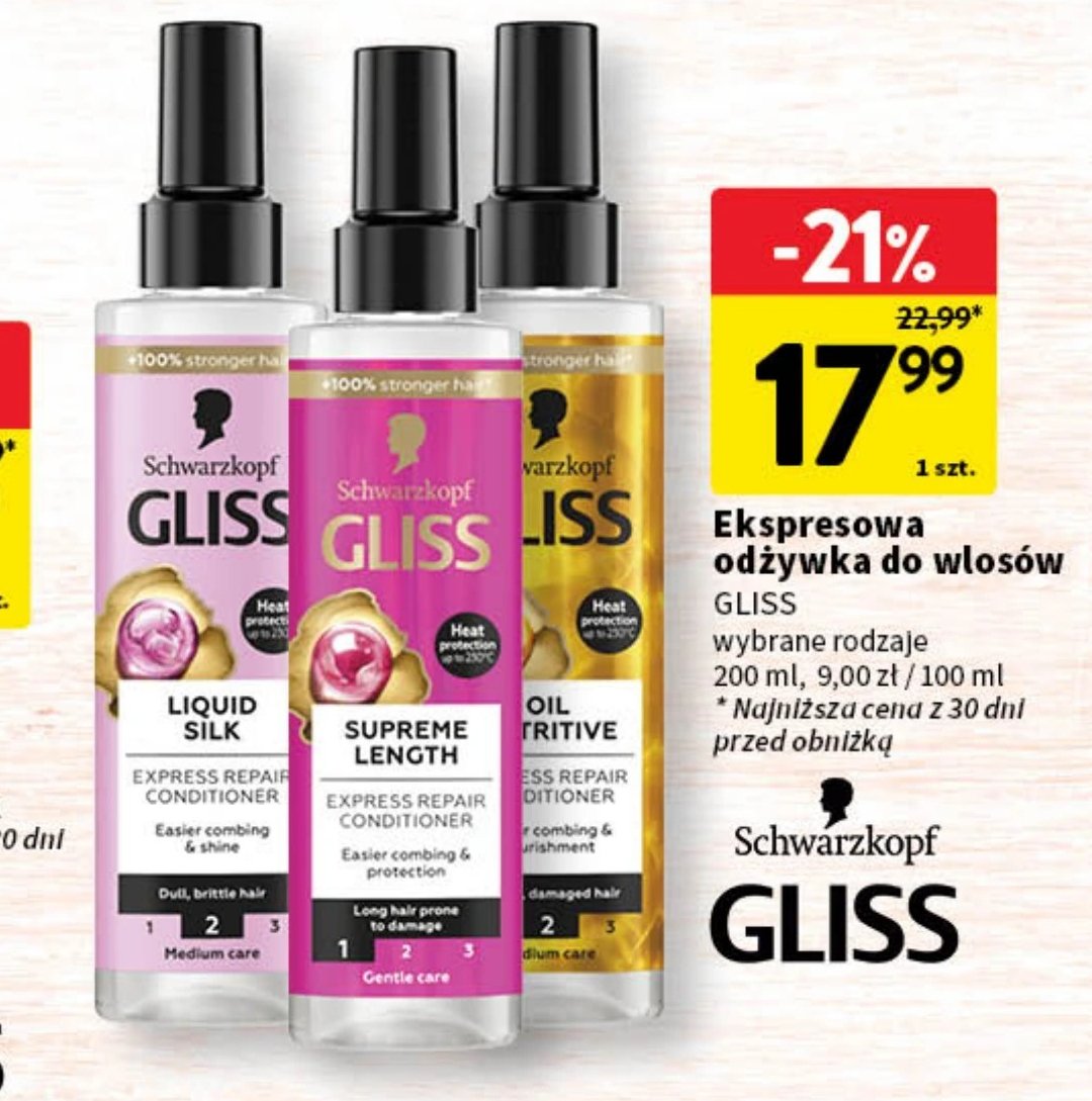 Odżywka do włosów Gliss kur liquid silk promocja w Intermarche