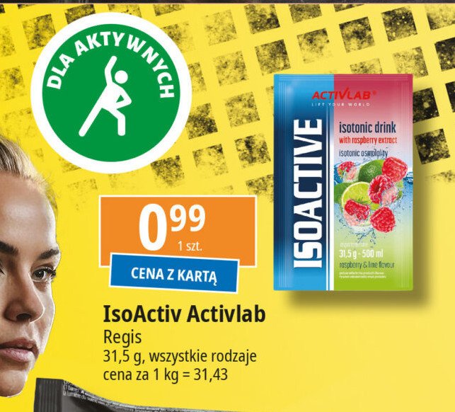 Saszetka isoactive malina i limonka Activlab promocja w Leclerc