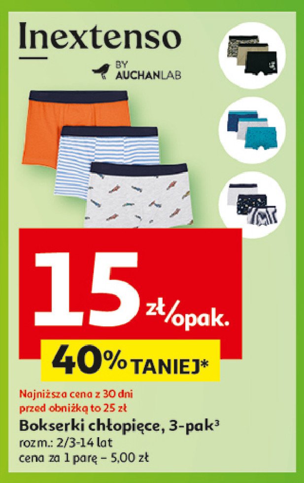 Bokserki chłopięce Auchan inextenso promocja