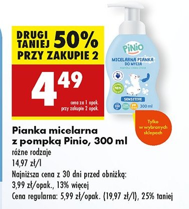 Micelarna pianka do mycia sensitive Pinio promocja