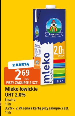 Mleko łowickie UHT 2,0% Łowicz promocja w Leclerc