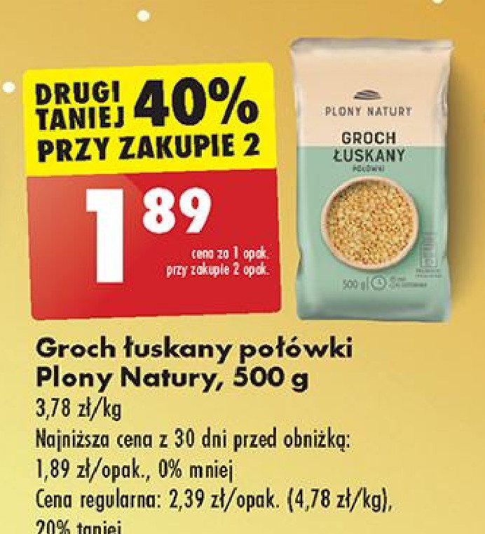 Groch łuskany połówki Plony natury promocja w Biedronka