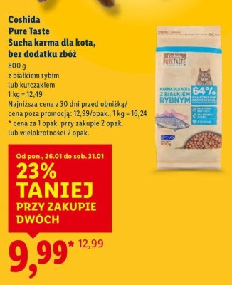 Karma Coshida Pure Taste Sucha karma dla kota bez dodatku zbóż 800 g promocja w Lidl