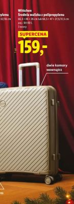 Walizka Wittchen średnia z polipropylenu 66,5×46×26 cm lub 66,5×47×27,5/31,5 cm 64-80L promocja w Lidl