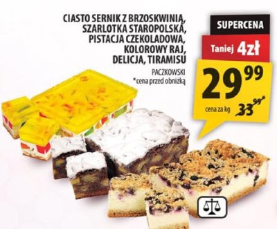Ciasto sernik z brzoskwinią, szarlotka staropolska, pączek czekoladowa, pączek malinowa, pączek delicja, tiramisu promocja w Arhelan
