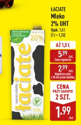 Mleko Łaciate 2% UHT promocja w Aldi