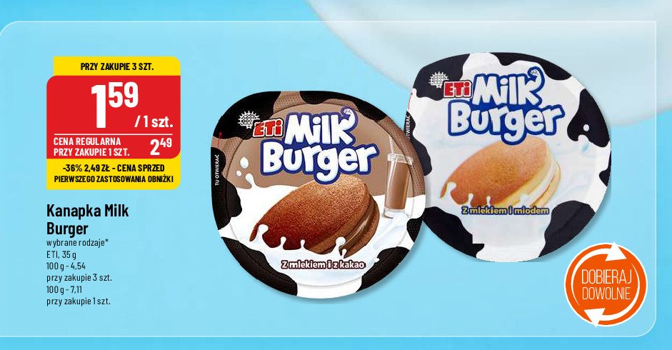 Baton z mlekiem i z miodem Eti milk burger promocja w POLOmarket