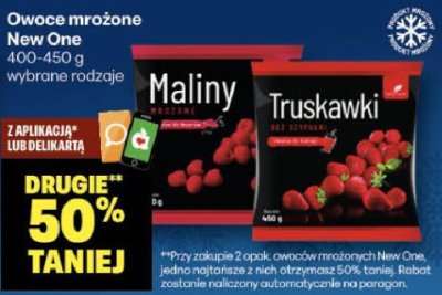 Owoce mrożone New One, wybrane rodzaje: maliny, truskawki promocja w Delikatesy Centrum