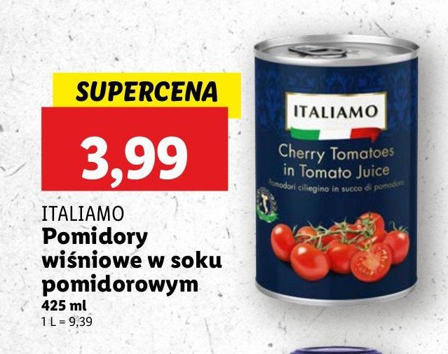 Pomidory krojone wiśniowe Italiamo promocja w Lidl