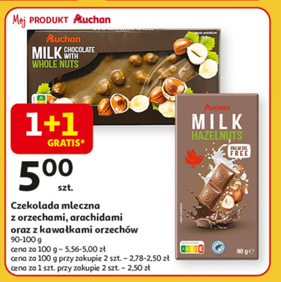 Czekolada mleczna z orzechami laskowymi Auchan promocja w Auchan