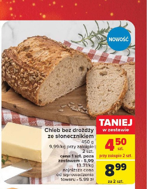 Chleb bez drożdży ze słonecznikiem promocja w Carrefour Market