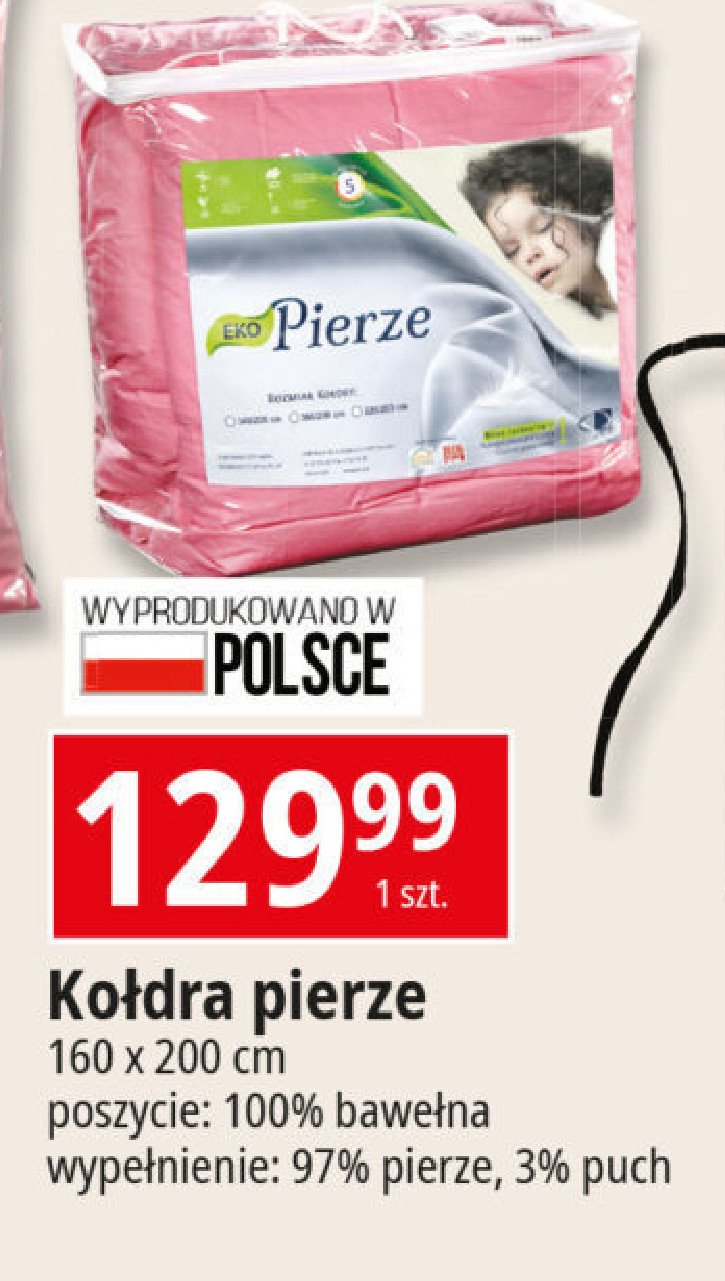 Kołdra eko pierze 160 x 200 cm promocja w Leclerc