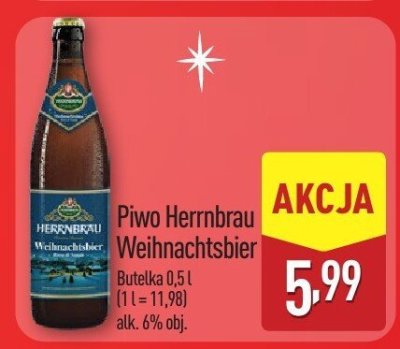 Piwo Herrnbrau Weihnachtsbier butelka 0,5l promocja w Aldi