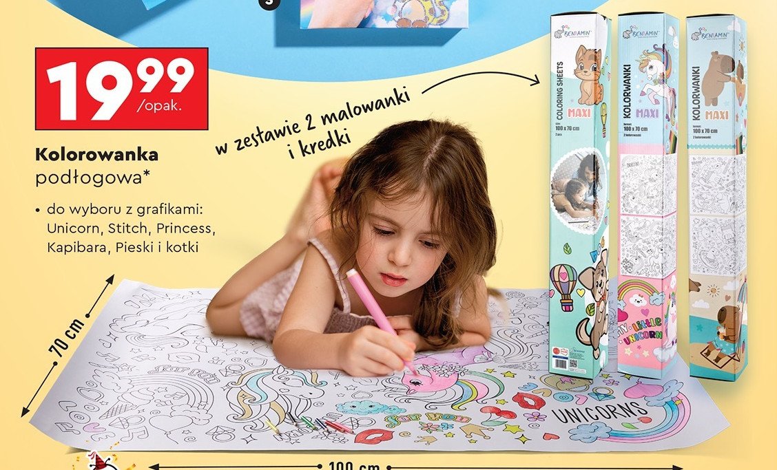 Kolorowanka podłogowa 100 x 70 cm disney princess Beniamin Beniamin mn promocja w Biedronka